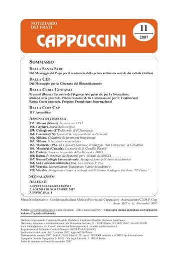 N. 11 - Notiziario dei Frati Cappuccini (novembre 2007)