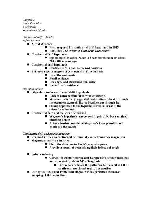 Chapter 2 Plate Tectonics: A Scientific Revolution Unfolds ...