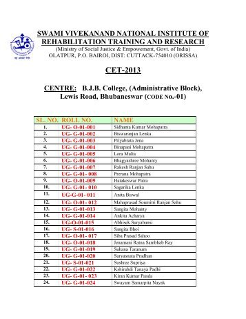 CET-2013 - National Institute of Rehabilitation Training and Research