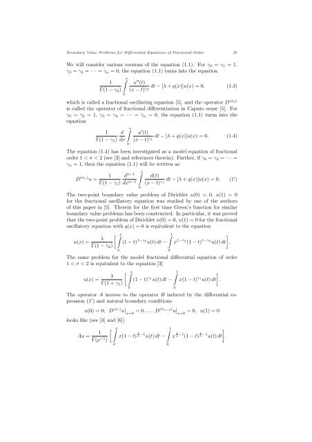 FOR DIFFERENTIAL EQUATIONS OF FRACTIONAL ORDER