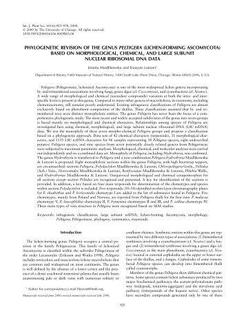 phylogenetic revision of the genus peltigera - François Lutzoni's Lab
