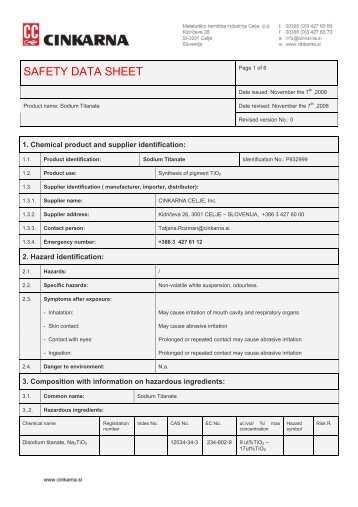 SAFETY DATA SHEET - Cinkarna Celje