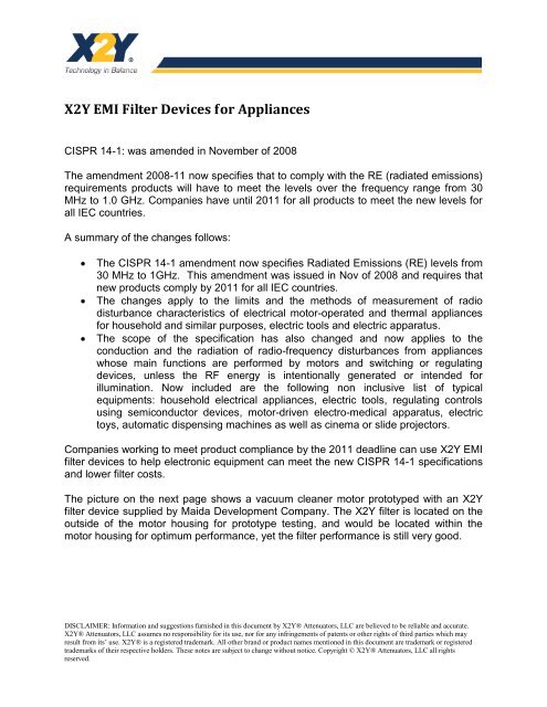 X2YÂ® EMI Filter Devices for Appliances - X2Y Attenuators