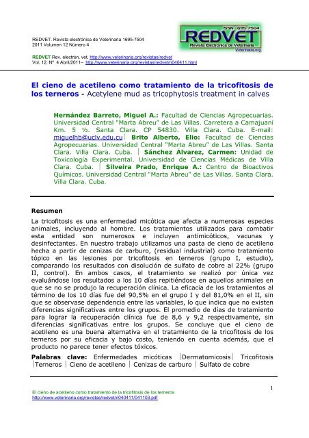 El cieno de acetileno como tratamiento de la ... - Veterinaria.org