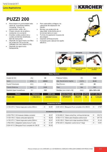 Precios Unitarios sin I.V.A. KARCHER, S.A. SE RESERVA EL ...