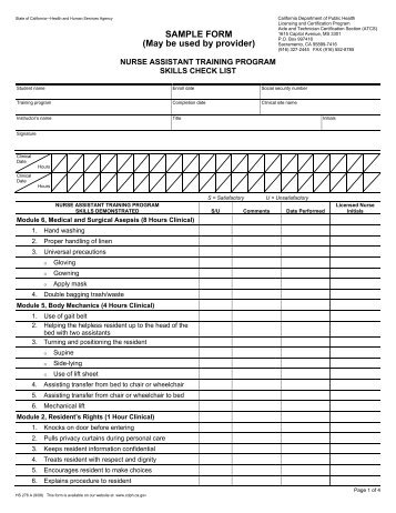 nursing skills checklist