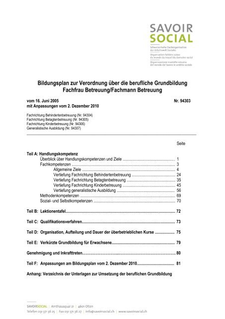 Bildungsplan FABE - SAVOIRSOCIAL