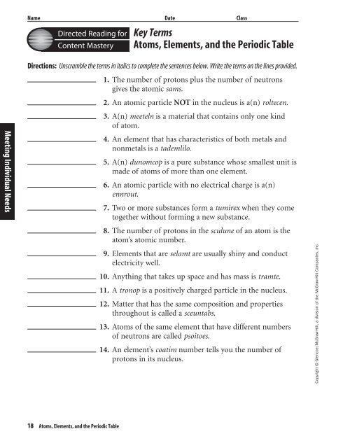 Atoms, Elements, and the Periodic Table - Learning Services Home