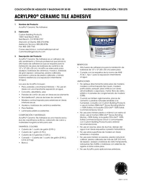 ACRYLPROÂ® CERAMIC TILE ADHESIVE - Custom Building Products