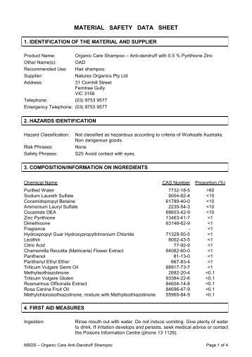 Natures Organics Fruits Conditioner Msds Natures Organics Fruits Conditioner Msds