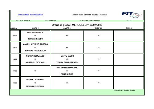 Crea tabellone per XLS - Federazione Italiana Tennis