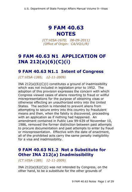 9 FAM 40.63 Misrepresentation; Falsely Claiming Citizenship - Notes