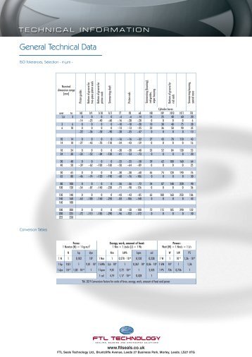 General Technical Data - ISO Tolerances - FTL Seals Technology