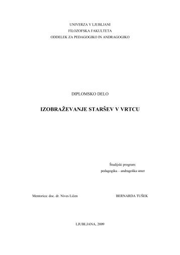 IZOBRAÅ½EVANJE STARÅ EV V VRTCU - Oddelek za pedagogiko in ...