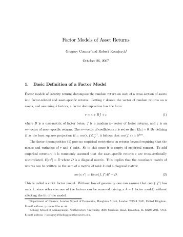 Factor Models of Asset Returns