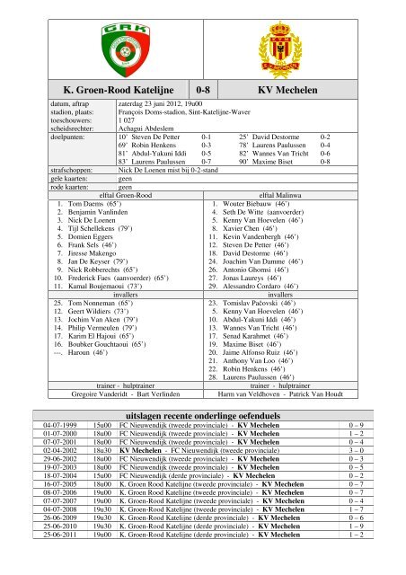 K. Groen-Rood Katelijne 0-8 KV Mechelen - Stamnummer 25