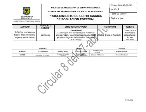 PROCEDIMIENTO DE CERTIFICACIÃN DE POBLACIÃN ESPECIAL