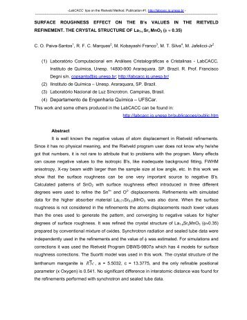 SURFACE ROUGHNESS EFFECT ON THE B's ... - LabCACC