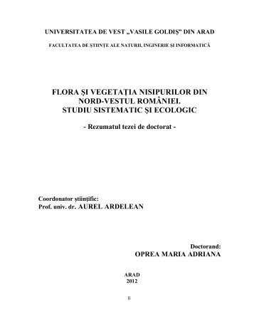 flora Åi vegetaÅ£ia nisipurilor din nord-vestul romÃ¢niei. studiu ...