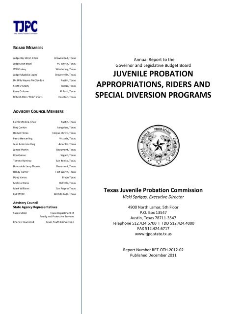 report from the Juvenile Probation Commission - Texas Juvenile ...