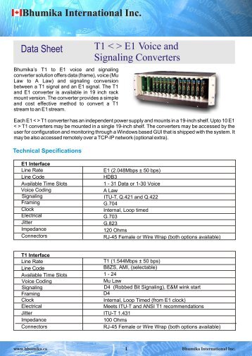 T1 < > E1 Voice and Signaling Converters Data Sheet Bhumika ...