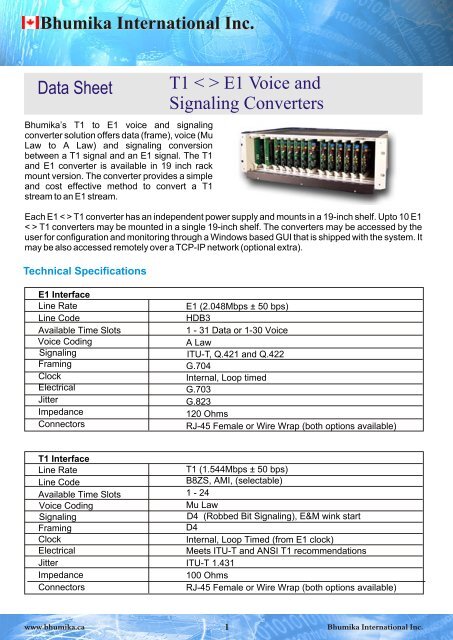 T1 &lt; &gt; E1 Voice and Signaling Converters Data Sheet Bhumika ...