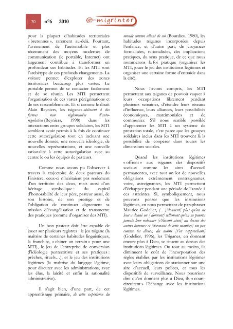 e-migrinter 2010 numÃ©ro 06 - Maison des Sciences de l'Homme et ...