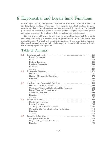 Chapter 8 Exponential and Logarithmic Functions - College of the ...