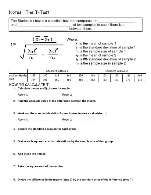 T Test Note Banks Biology For Life