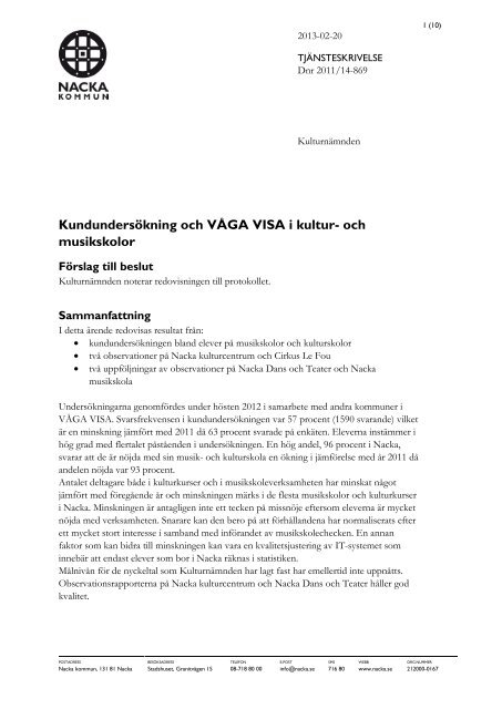 Kundundersökning och Våga Visa observationer - Nacka kommun