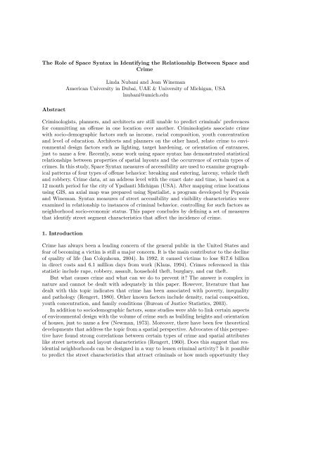 The Role of Space Syntax in Identifying the Relationship Between ...