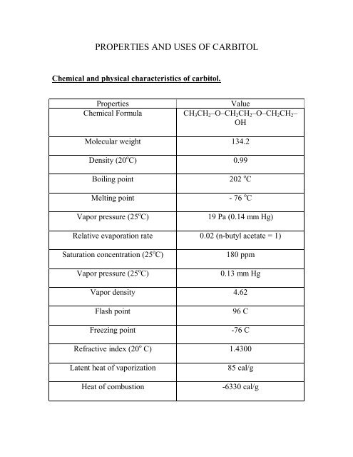 PROPERTIES AND USES OF CARBITOL