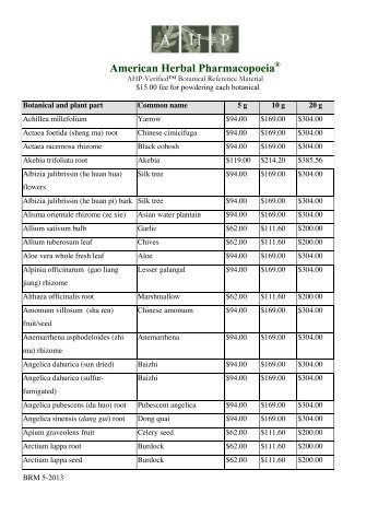 AHP-BRM list_5_2013.pdf - American Herbal Pharmacopoeia