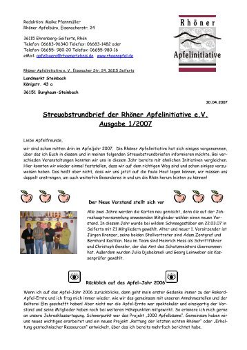 Streuobstrundbrief der Rhöner Apfelinitiative eV Ausgabe 1/2007