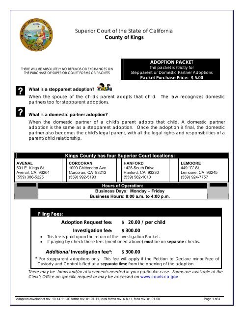 Adoption Packet Cover Sheet - Kings County Superior Court - State ...