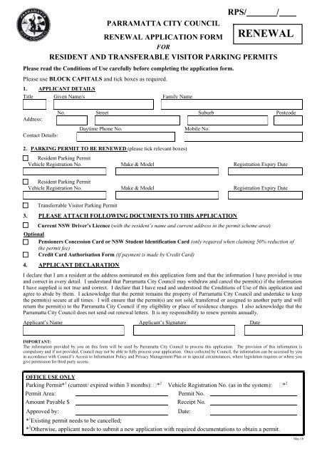 Application for parking permit renewal - Parramatta City Council