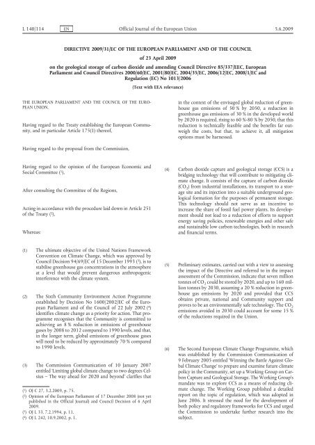 Directive 2009/31/EC of the European Parliament and of ... - EUR-Lex