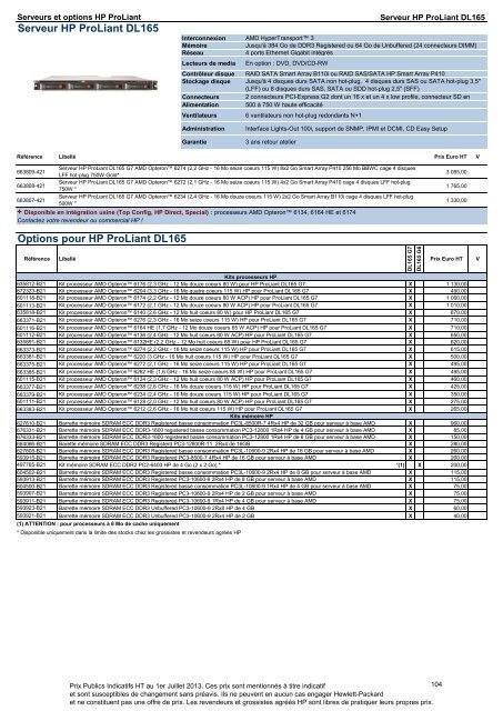 Catalogue Serveurs et Options HP ProLiant - Hewlett-Packard ...