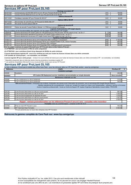 Catalogue Serveurs et Options HP ProLiant - Hewlett-Packard ...