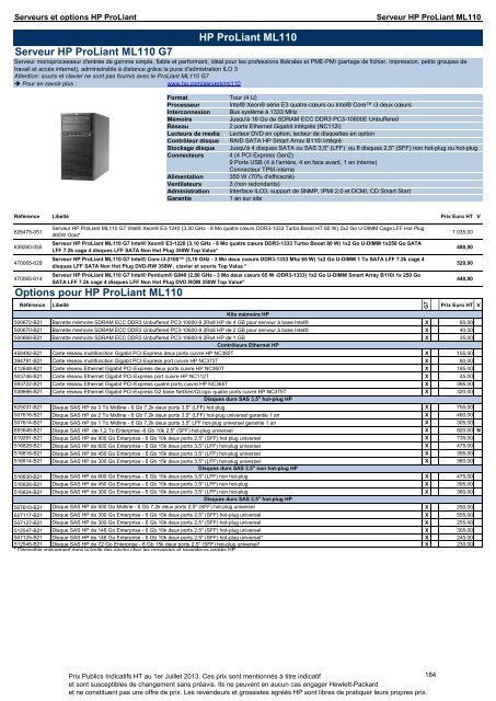 Catalogue Serveurs et Options HP ProLiant - Hewlett-Packard ...