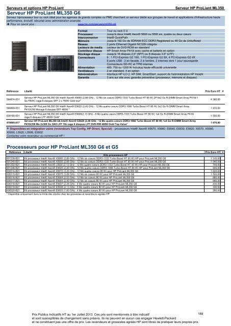 Catalogue Serveurs et Options HP ProLiant - Hewlett-Packard ...