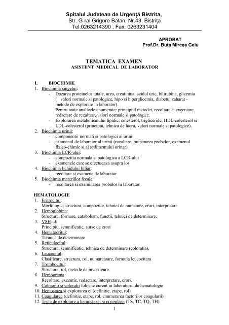 tematica examen practic pentru examenul de asistenti de laborator