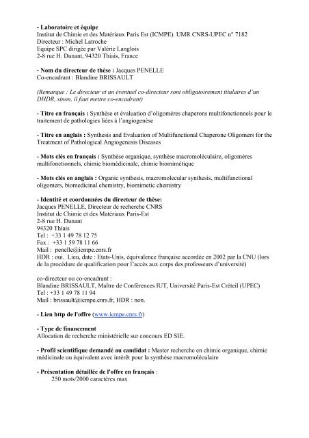 (ICMPE). UMR CNRS-UPEC n° 7182 Directeur - institut de chimie et ...