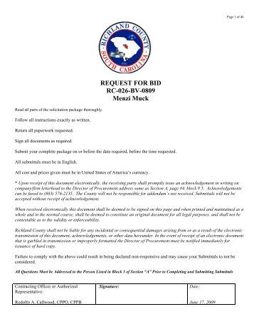 REQUEST FOR BID RC-026-BV-0809 Menzi Muck - Richland County