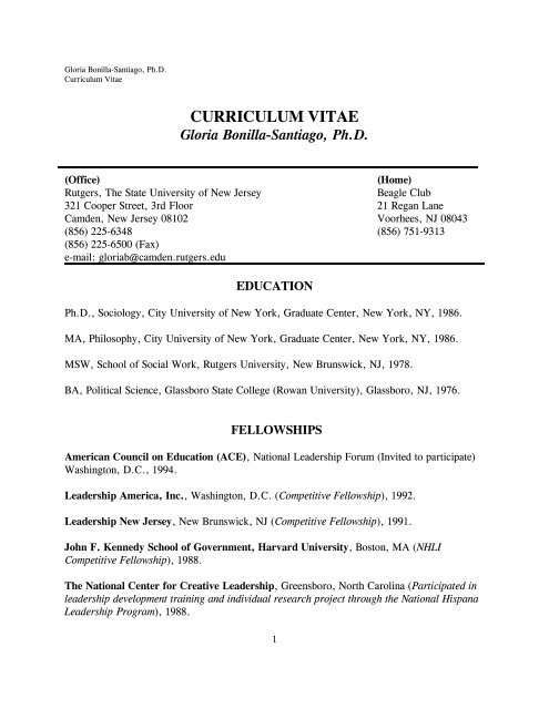 curriculum vitae - Rutgers University-Camden - Rutgers, The State ...