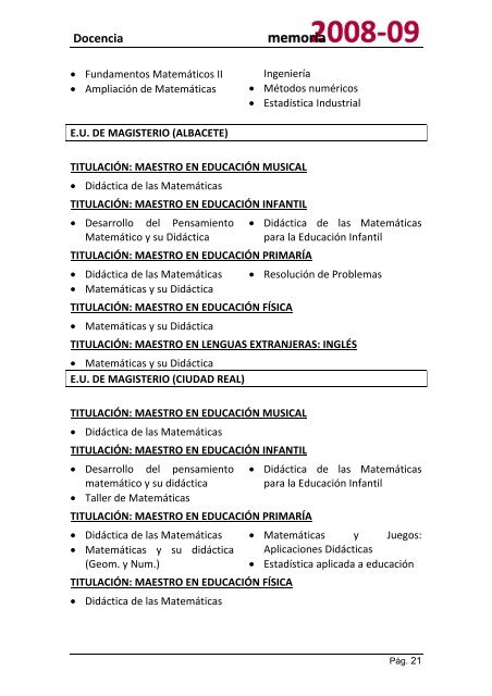 Docencia - Departamento de MatemÃ¡ticas - Universidad de Castilla ...