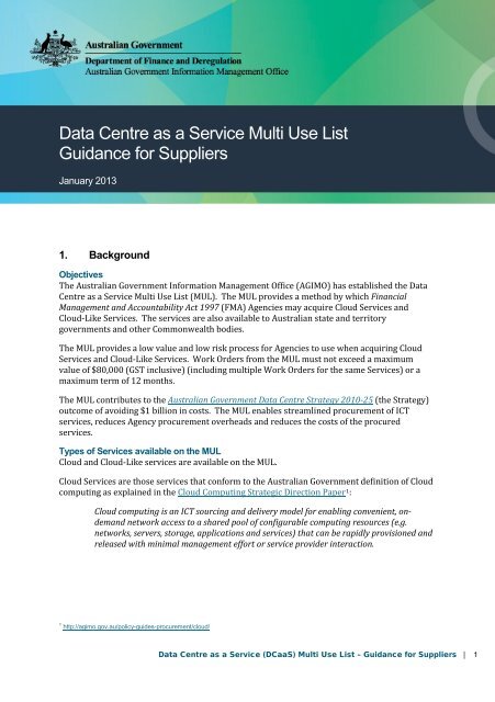 Data Centre as a Service (DCaaS) Multi Use List