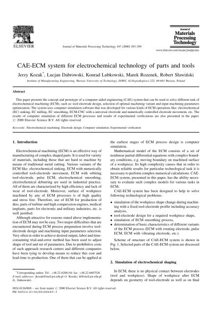 CAE-ECM system for electrochemical technology of parts and tools