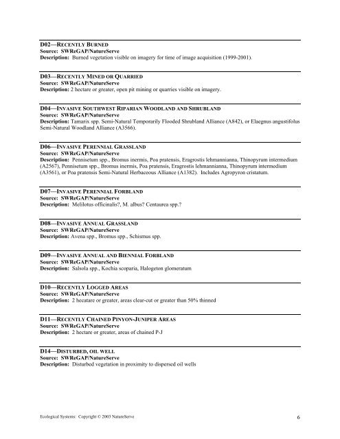 landcover descriptions for the southwest regional gap analysis project