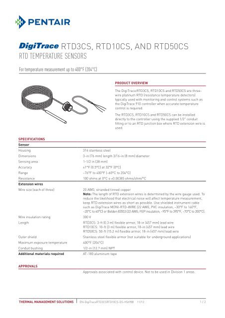 RTD3CS AND RTD10CS - Pentair Thermal Management